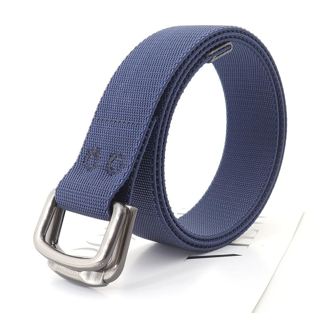 

3.8cm Nylon Elastic Belt Luxury Design Training Canvas Braided Belt Trend Versatile Double Loop Buckle Belt For Women Man темно-синий