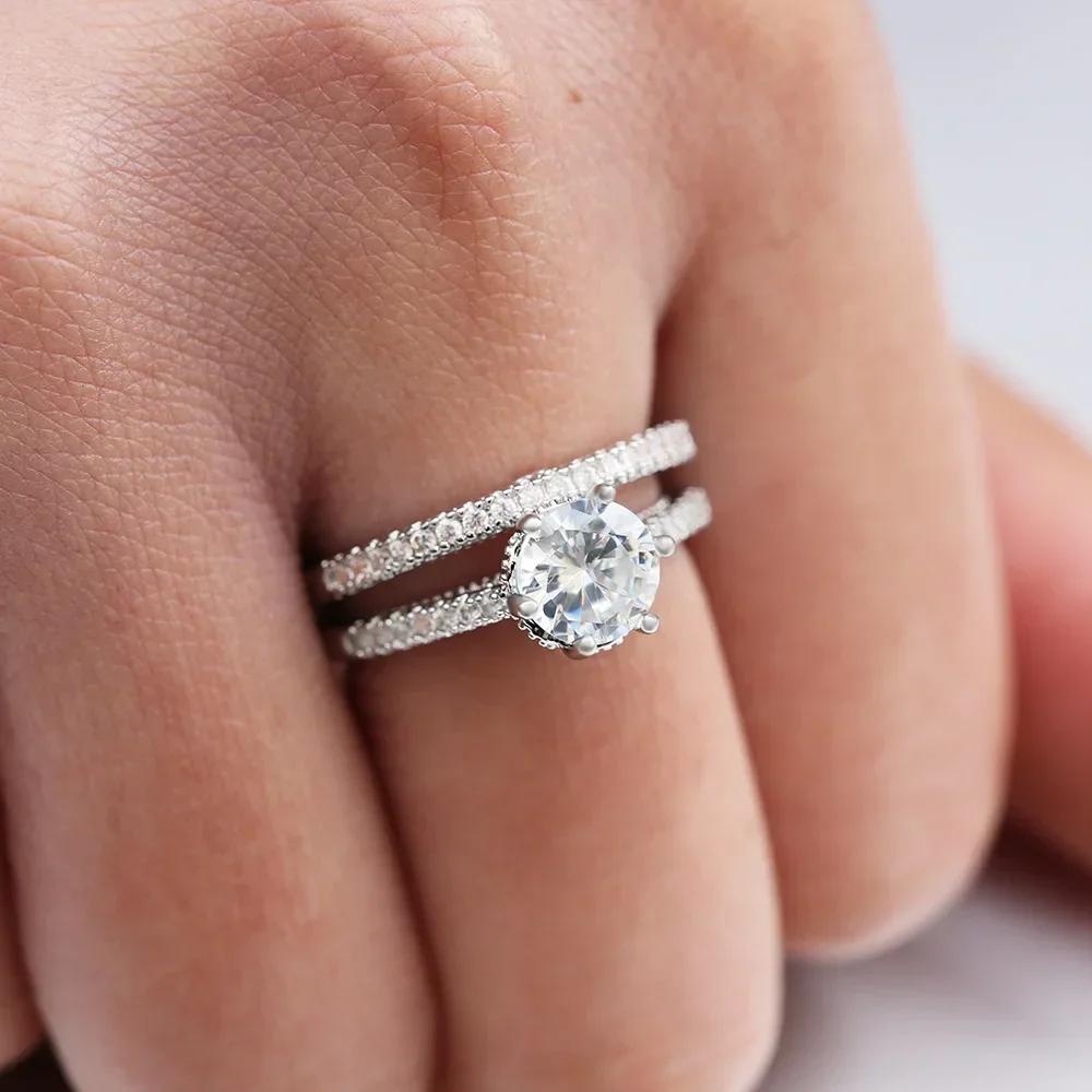 New Wholesale 2Pc Wedding Ring Set With Clear Cubic Zirconia Eternity Love Luxury Engagement Rings For Women & Girlfriend