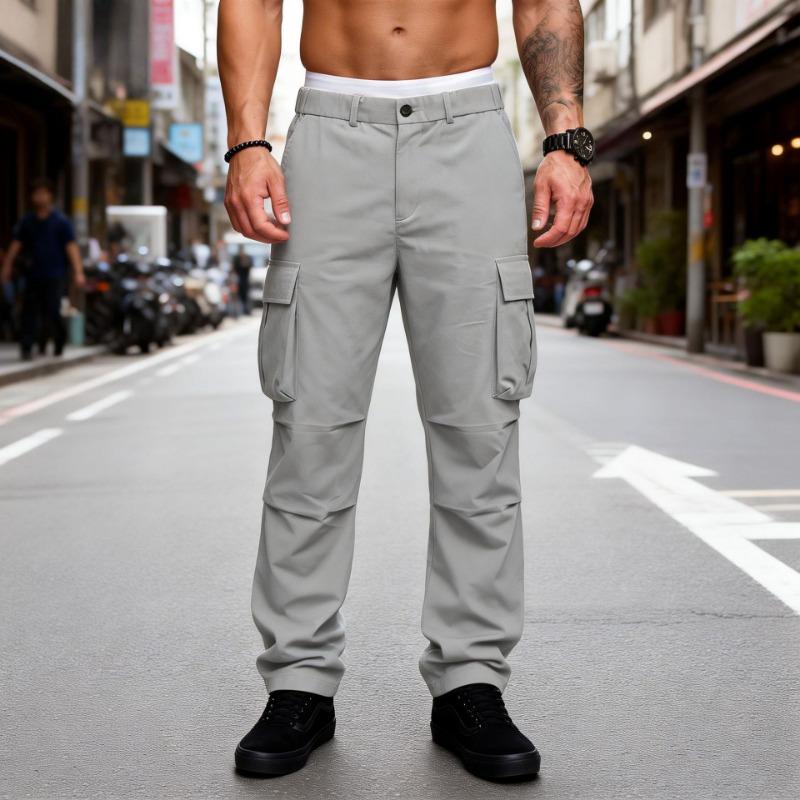 

Spring and Summer New Style Work Trousers with Multiple Pockets and Buttons Solid Color Outdoor Casual Elastic Casual S сірий