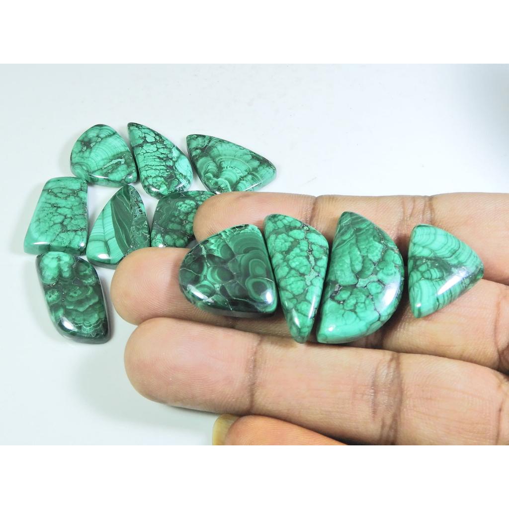 230Cts. Natural Green Malachite Ring Size Fancy Cabochon Gemstone 11Pcs Lot C-269