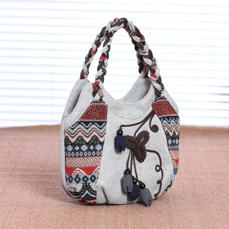 New Large Capacity Vintage Handmade Cloth Womens Top Handle Bag Retro Casual Canvas Tote Bag For Middle Aged Women Outdoor Daily Use