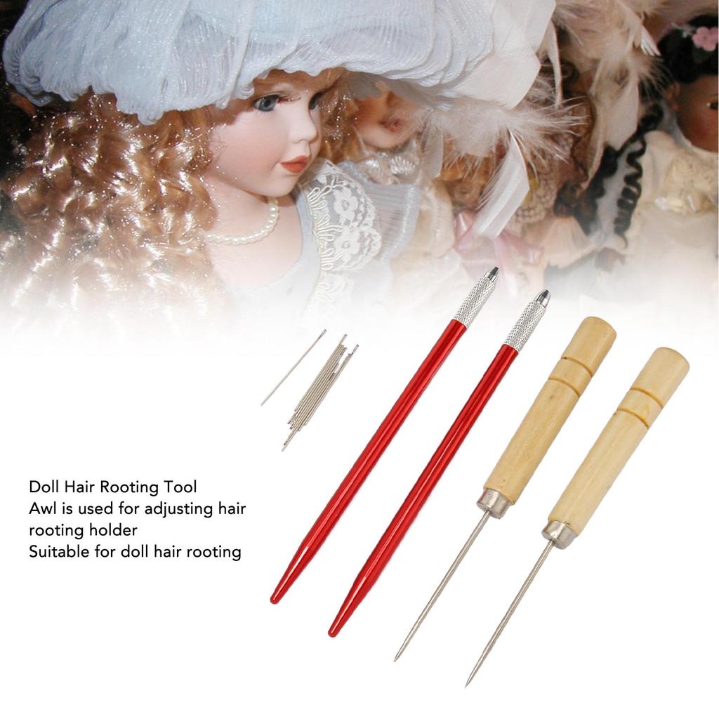 2pcs Doll Hair Rooting Holders with 10pcs 0.6mm Needle DIY Doll Hair Reroot Making Tool with Awl