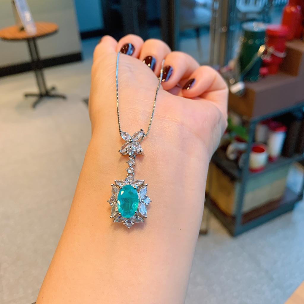 Jewelry Color Treasure Simulation Paraiba Earrings Pendant Ring Small Fresh Jewelry Set