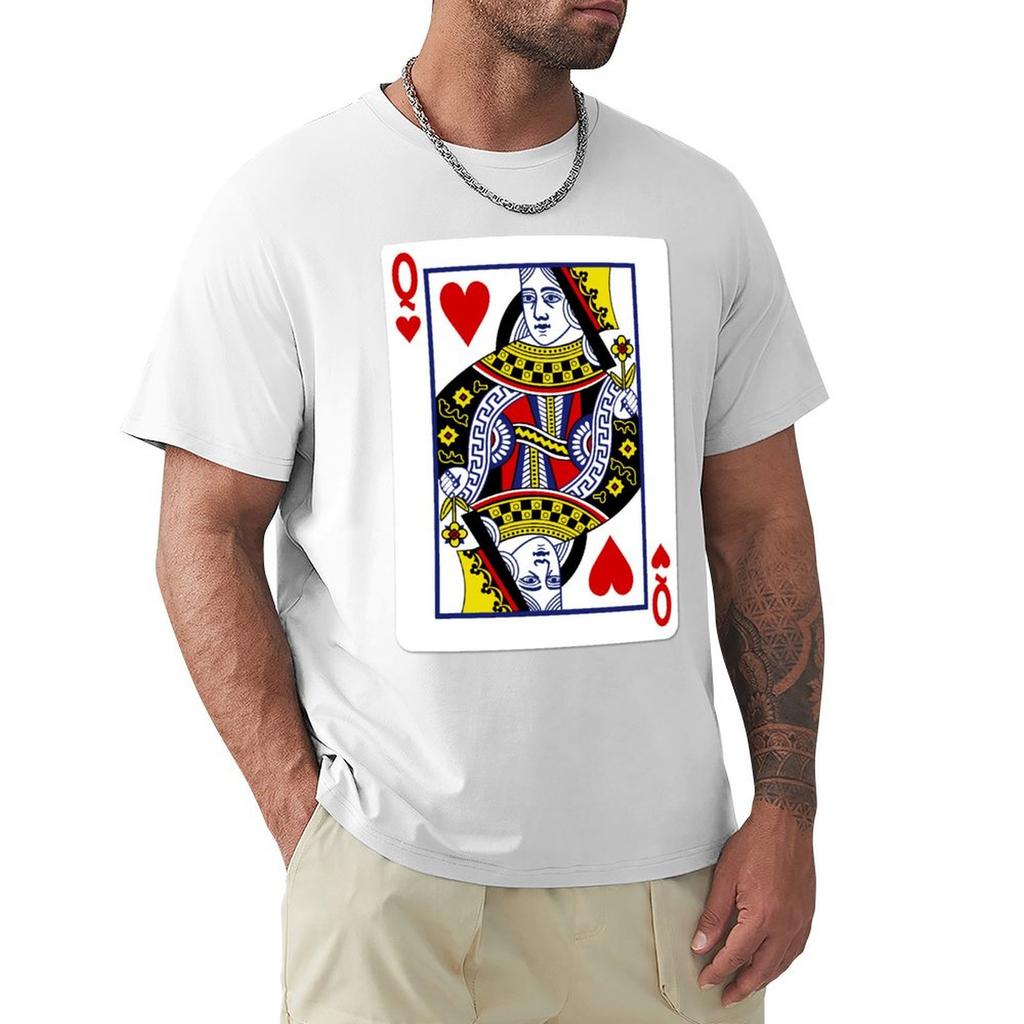 Queen Of Hearts Playing Cards Tshirt Casual Simple Design Short Sleeve Shirt