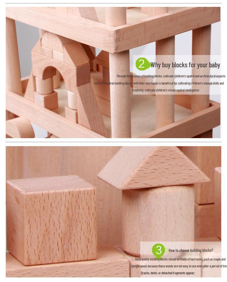 Kindergarten Solid Beech Wood Large Construction Blocks Set, 182-Piece