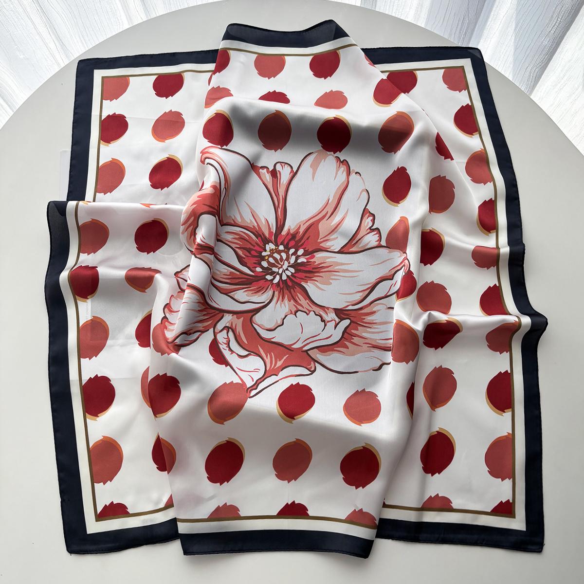 

Imitation Silk Square Scarf For Women Polka Pot Printed Scarves Bandanas Luxury Hijab Neckerchief Elegant Shawl Wraps