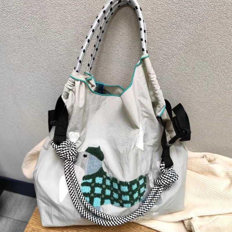 2024 Japanese-Style Embroidered Nylon Dog Underarm Shoulder Bag for Women - Large Capacity, Hand-Held & Oblique Design