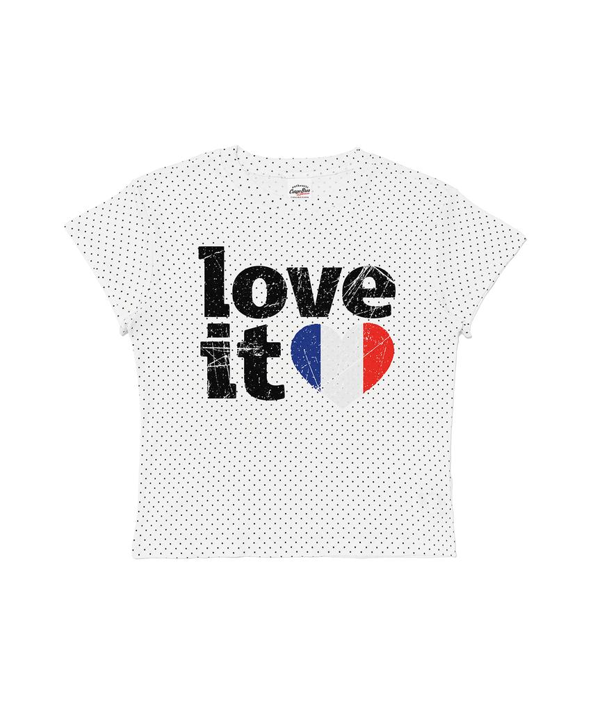 CARGOBROS POUR FEMME T-shirt Manches Courtes Drapeau de Paris Cœur Vintage (blanc)