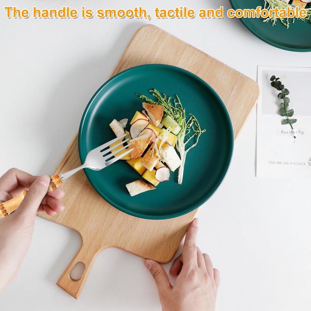 20-Piece Stainless Steel Cutlery Set With Bamboo Handle Silverware Flatware Service for 4 Includes Dinner Fork Spoon Dessert Fork Spoon Table Cutter