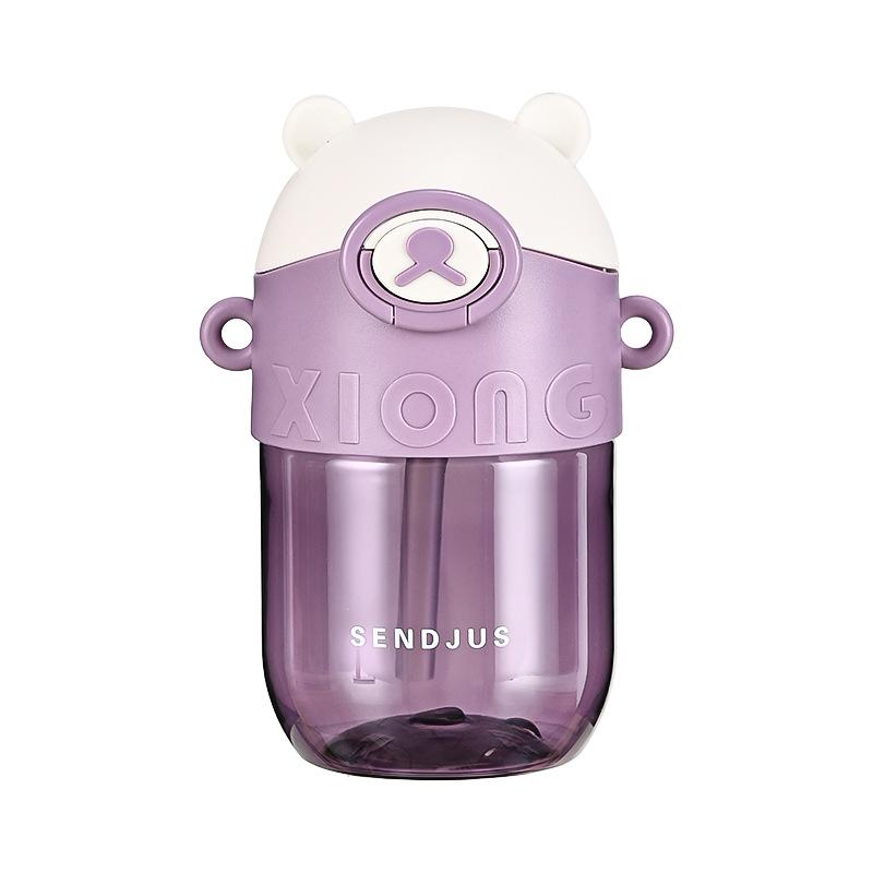 Water bottle bear plastic cup elastic cover with straw water cup children's kettle crossbody strap student cup straw cup portable