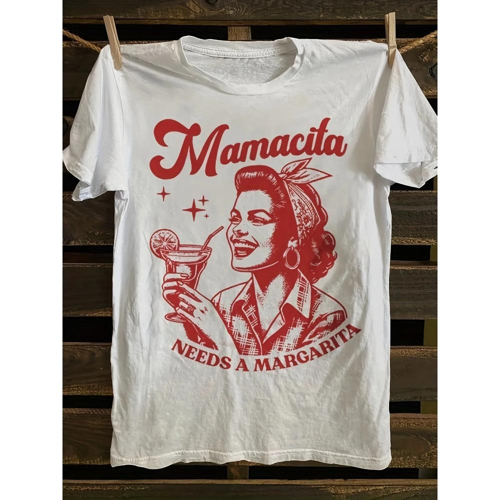 Women Summer White Round Neck T Shirt with Retro Inspired Margarita Themed Print Fun Loving and Spirited Unisex Unisex
