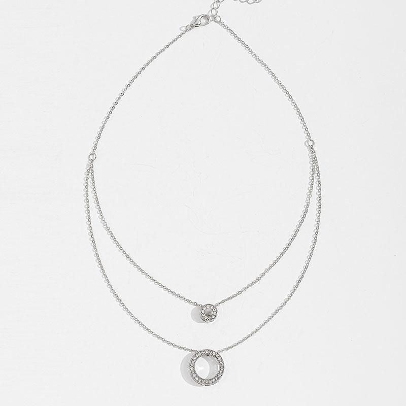 S925 Sterling Silver Double-Deck Circle Zircon Pendant Long O-Chain Choker Necklace Spring Women Wedding Fine Jewelry Wholesale