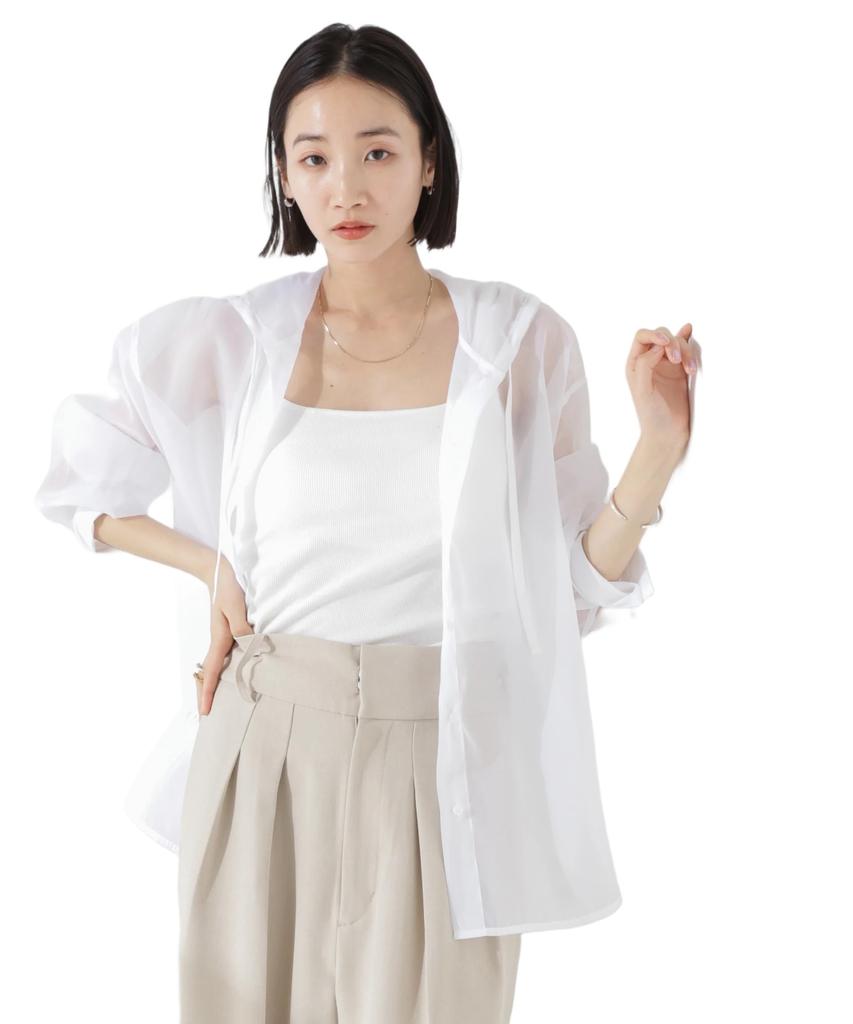 Nano Universe Sheer Hooded F Women's Shirt, 030, White, 673-5120316