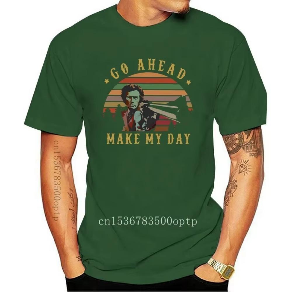 Nuova T-shirt Vintage Clint Eastwood Go Ahead Make My Day Nero-Blu Navy Per Uomo-Donna T-shirt di Qualità Superiore
