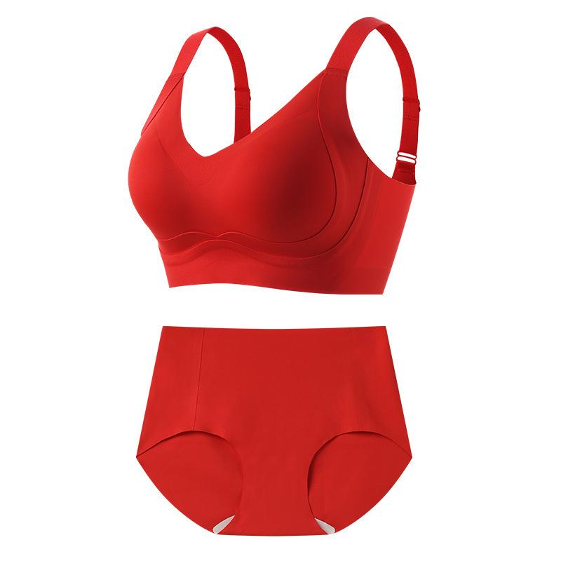 Large breasts and small seamless underwear for women, anti-sagging tits, soft support, comfortable gathering sports bra set