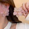 Korea Super Fairy Pink Translucent Flower Petals Stud Earrings for Women Exaggerated Romance Summer Vacation Jewelry Accessories