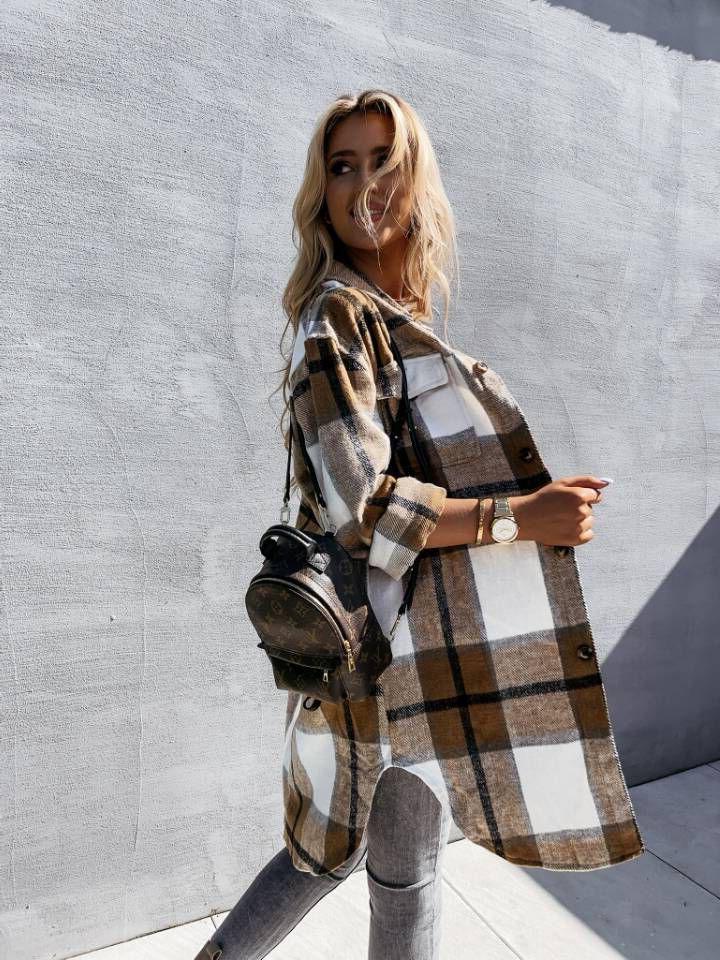 New 2021 Plaid Digital Print Single-Breasted Long Sleeve Shirt
