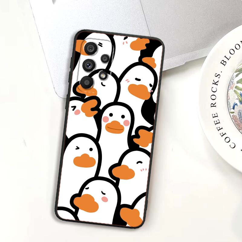 Cartoon Anime Duck Pattern For Samsung A73 A72 A71 A55 A54 A53 A52 A51 A13 A22 A16 A15 A12 A14 A26 A07 5G Black Phone Case