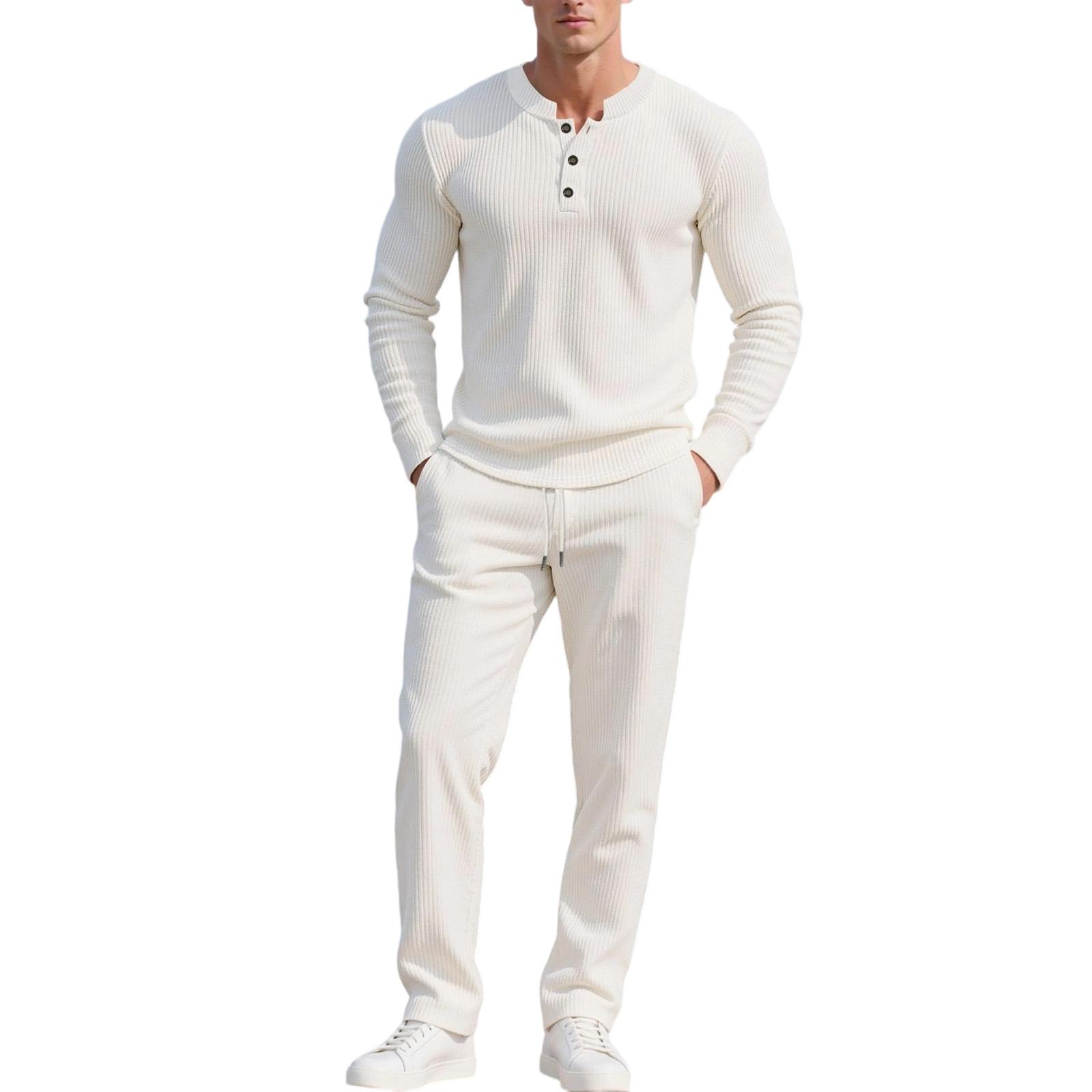 

Мужской Тренд Мода Досуг Круглый вырез Пуговицы Верхняя одежда Брюки Комплект XL белый