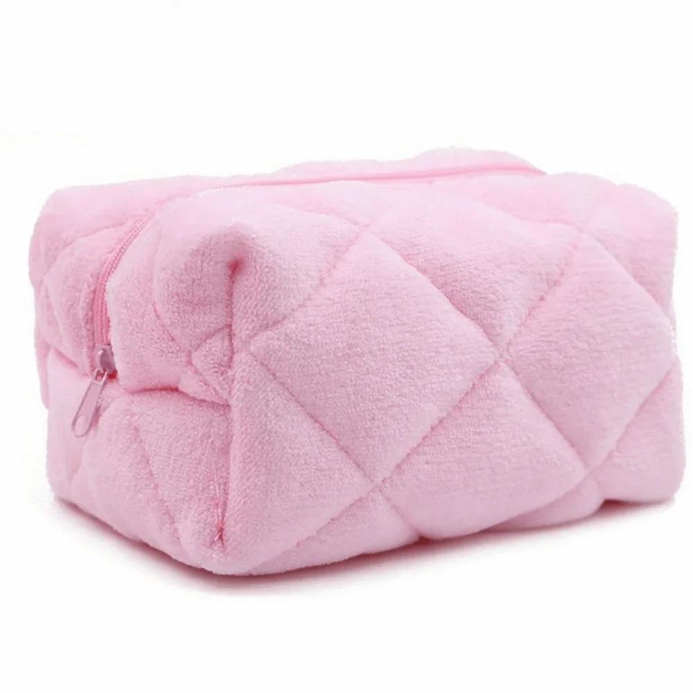 

Large Capacity Cosmetic Bag Material Portable Design Toiletry Bag Pure Color Kawaii Style Travel Organizer Makeup Storage розовый