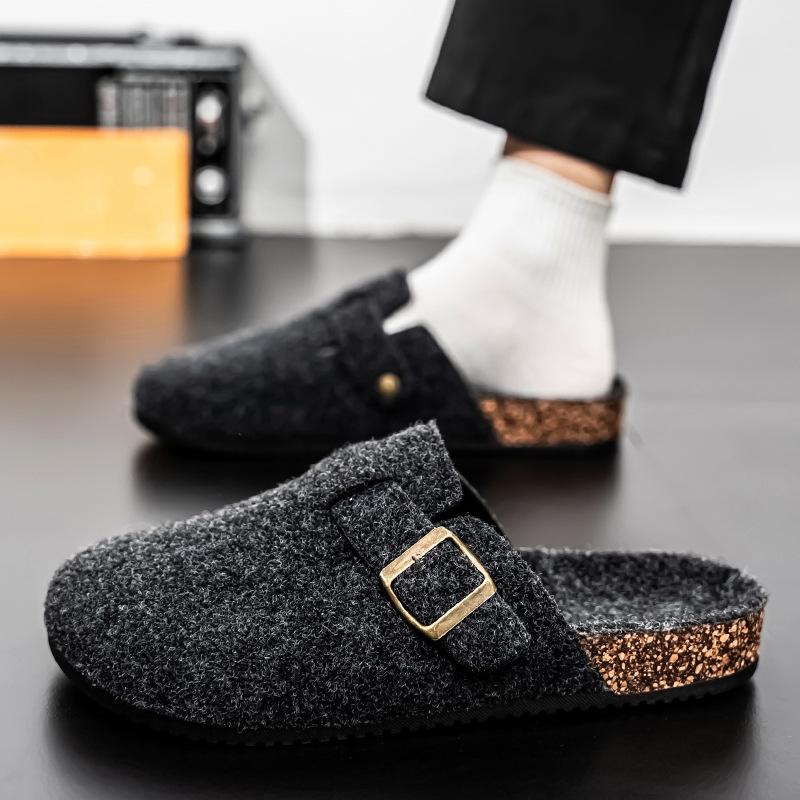 Cotton slippers cork winter velvet toe shoes outdoor lazy drag Birken casual half drag