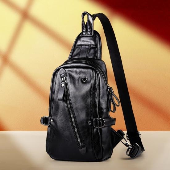 Men Chest Bag Waterproof Faux Leather Crossbody Bag Travel Sling Backpack for Camping Bag Casual Sling