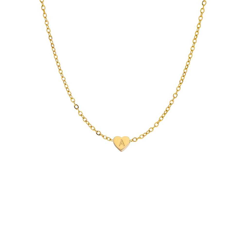 CARLIDANA Minimalist Gold Plated Stainless Steel Jewelry Initial Kids Alphabet Pendant Small Mini Heart Initial Letter Necklace
