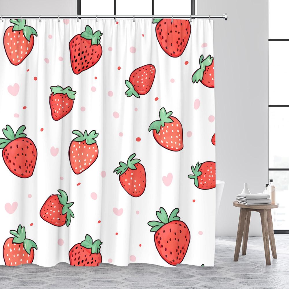 Tropical Fruits Shower Curtains Red Strawberry Lemon Pineapple Blueberry Cherry Bath Curtain Polyester Bathroom Decor With Hooks