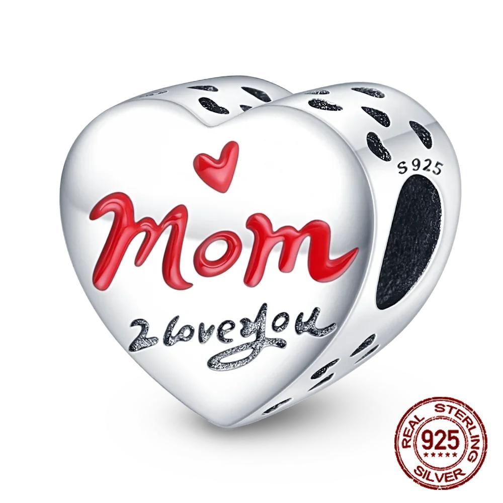 Copper Heart Shaped Daughter Mom Charm Beads Fit 4Mm Hole Diameter Bracelets Fine Diy Mother'S Day Jewelry Gift