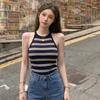 Summer New American Spice Girl Style Striped Knitted Neck Vest Women's Waist and Thin Temperament Versatile Top