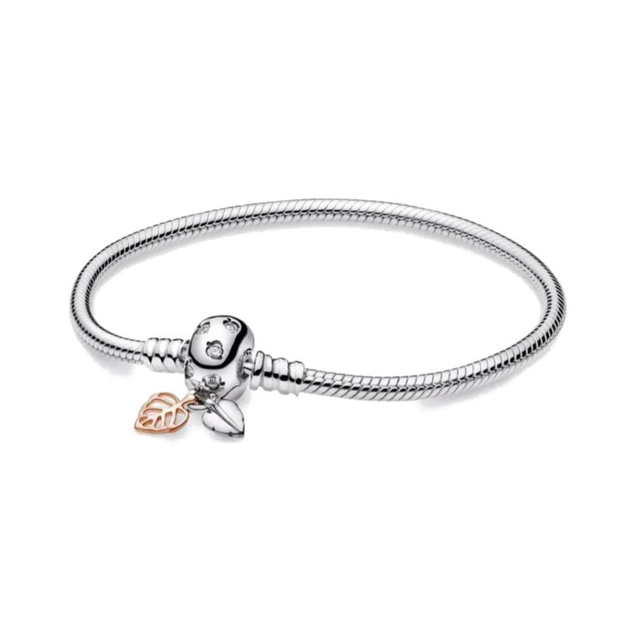 

925 Silver European White Stone Star Leaf Clasp Clip Snake Chain Size 16-21cm Bracelet Bangles Jewelry Accessories Charm 17cm