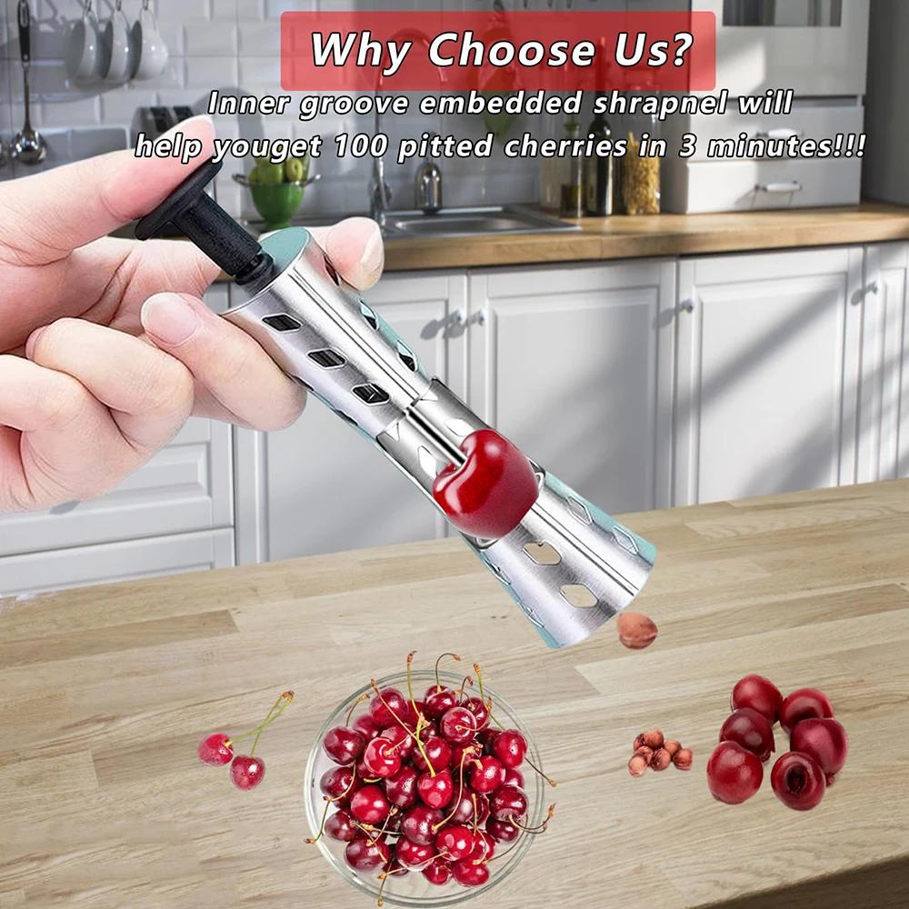 Olive Cherry Pitters Corer Tool 304 Stainless Steel Fruit Seed Remove Automatic Rebound Press  Multifunctional Kitchen Gadge