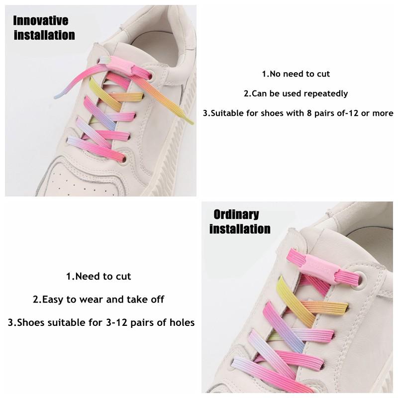 1Pair Glitter Shoelace Rainbow Elastic Laces Sneakers No Tie Shoelace Innovation Flat Shoe Laces Without Ties for Kid and Adult