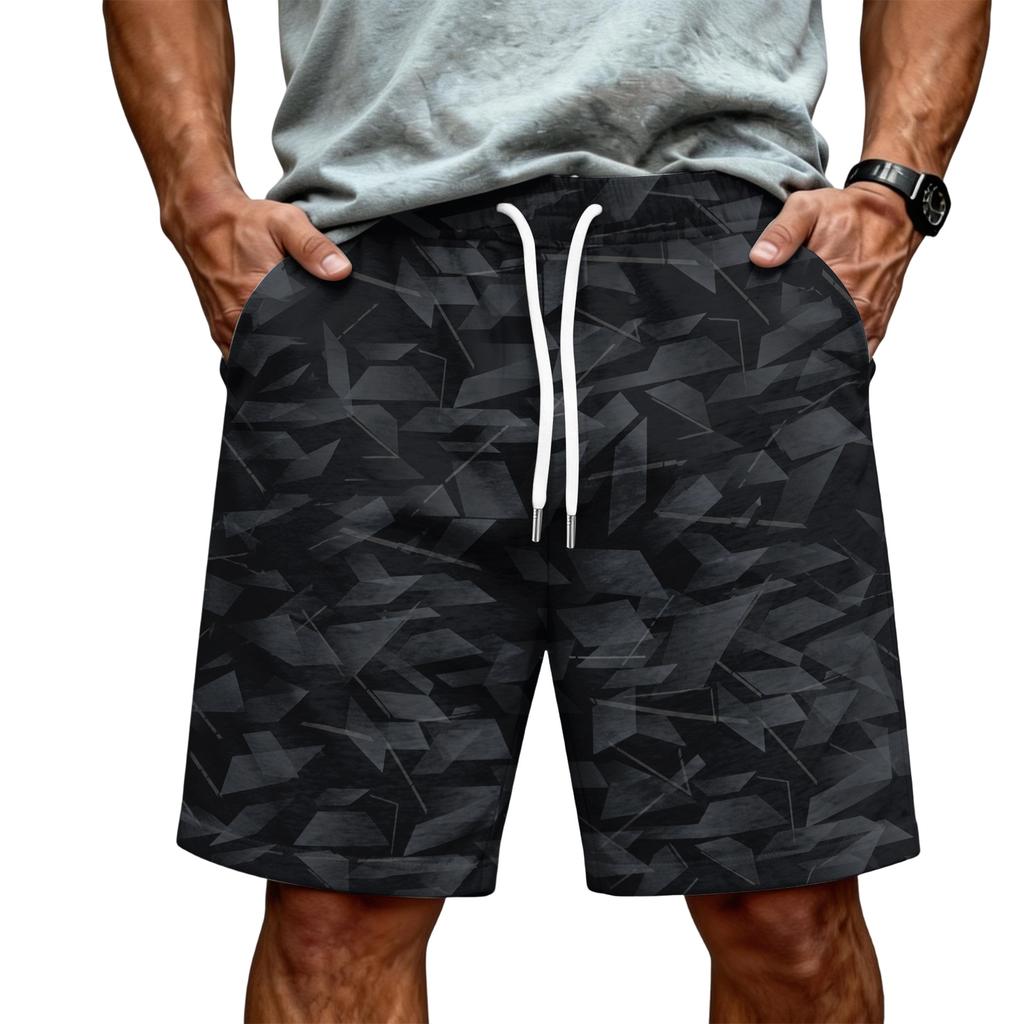 Men Casual Drawstring Waist Athletic Shorts Relaxed Fit Lightweight Breathable Fabric Gradient Print Elastic Waistband
