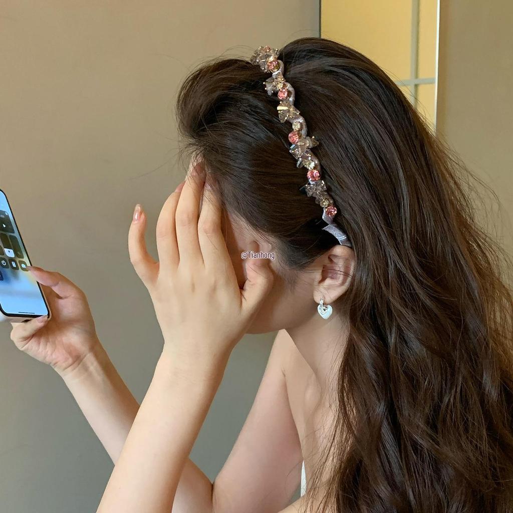 Korean Rhinestone Wave Headband with Teeth - Non-slip, High Skull Top Hair Clip