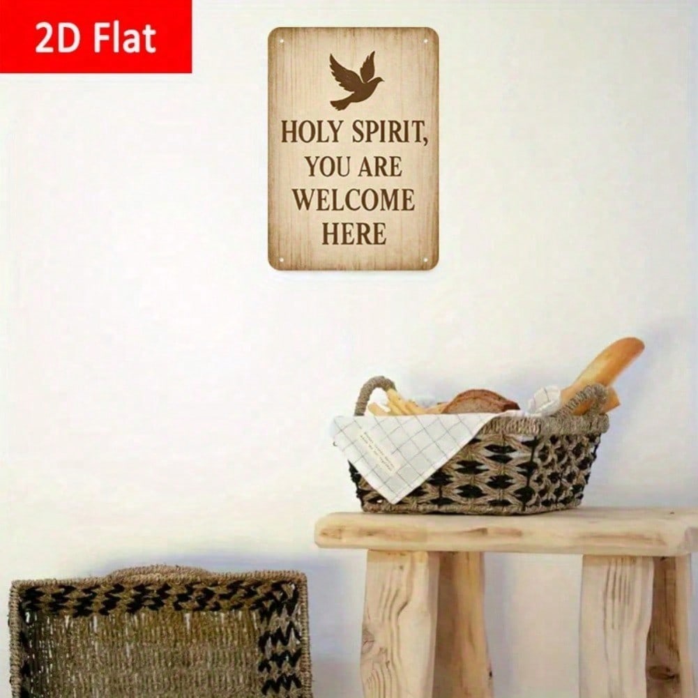 Holy Spirit Welcome Here Religious Tin Sign Wall Decor 8x12 Inches Metal Art Home Chapel Bedroom