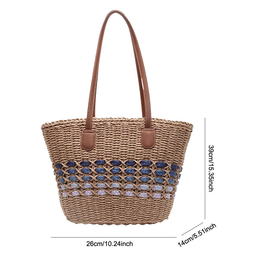 Women Woven Straw Large Tote Bag Zipper Closure Underarm Bag Summer Trendy Handbag for Beach Travel