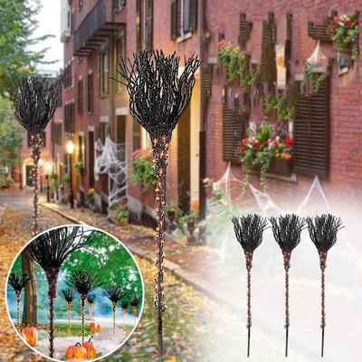 Halloween Witch Broom Path Lights Outdoor Broom Decoration Broom Garden Markers for Home Yard Garden Holiday Decoration