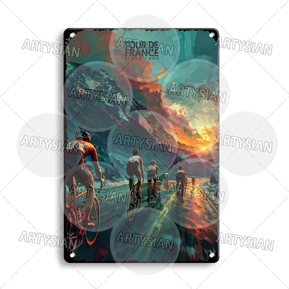 Vélo Tour De France Cycling Metal Sign Les Pyrénées Auvergne Les Vosges Col Du Galibier Col d'Aspin Tignes Col De La Bonette
