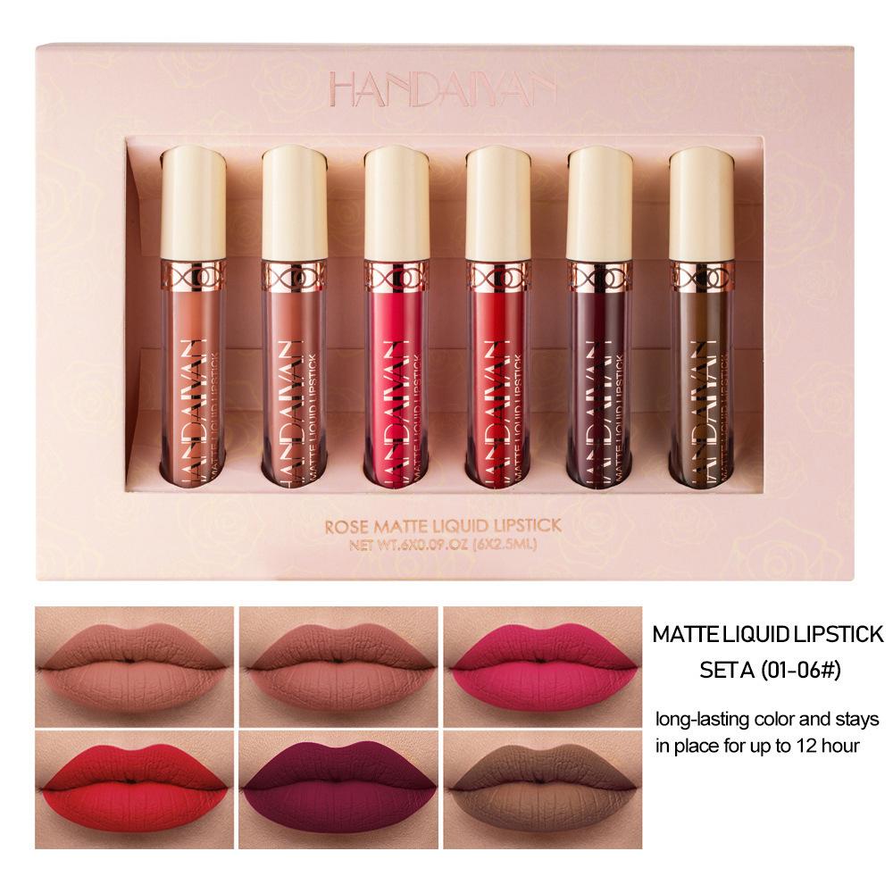 6pcs Matte Liquid Lipstick Set, Waterproof Velvet Naked Lip Gloss, Long-Lasting Non-Stick Cup Nude Red Lip Tint, Pigmented Makeup Cosmetics for Women