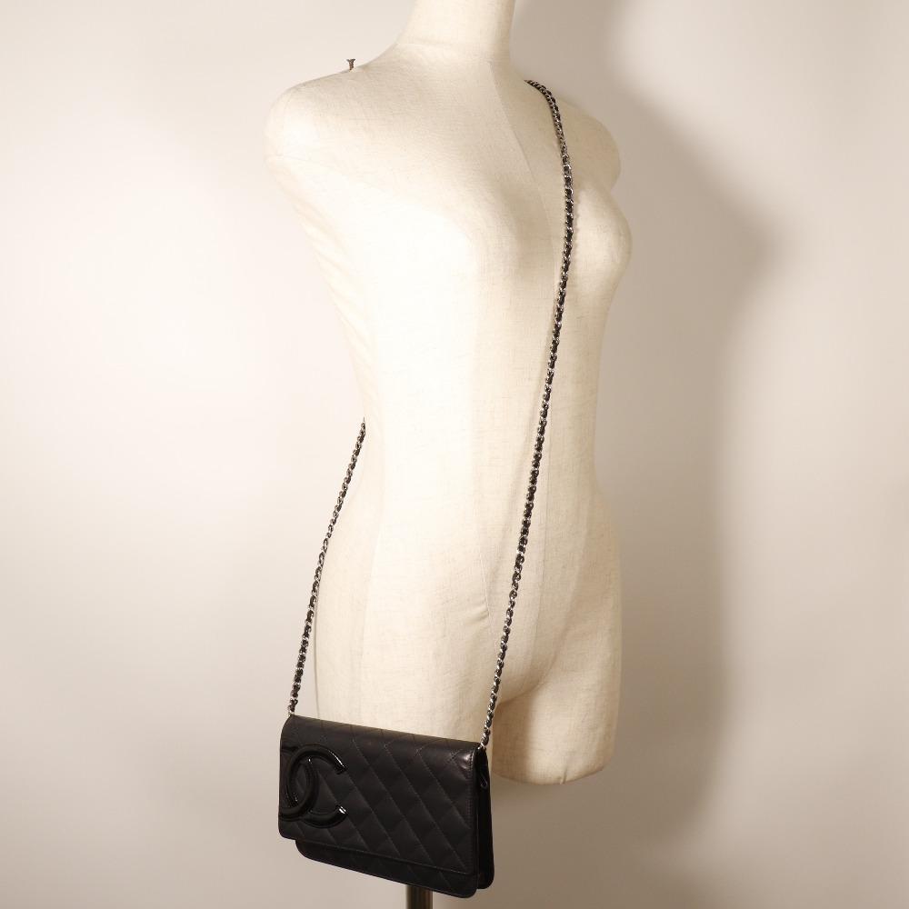 CHANEL Chain wallet Purse A46646 Cambon line black Calfskin/enamel Women Used