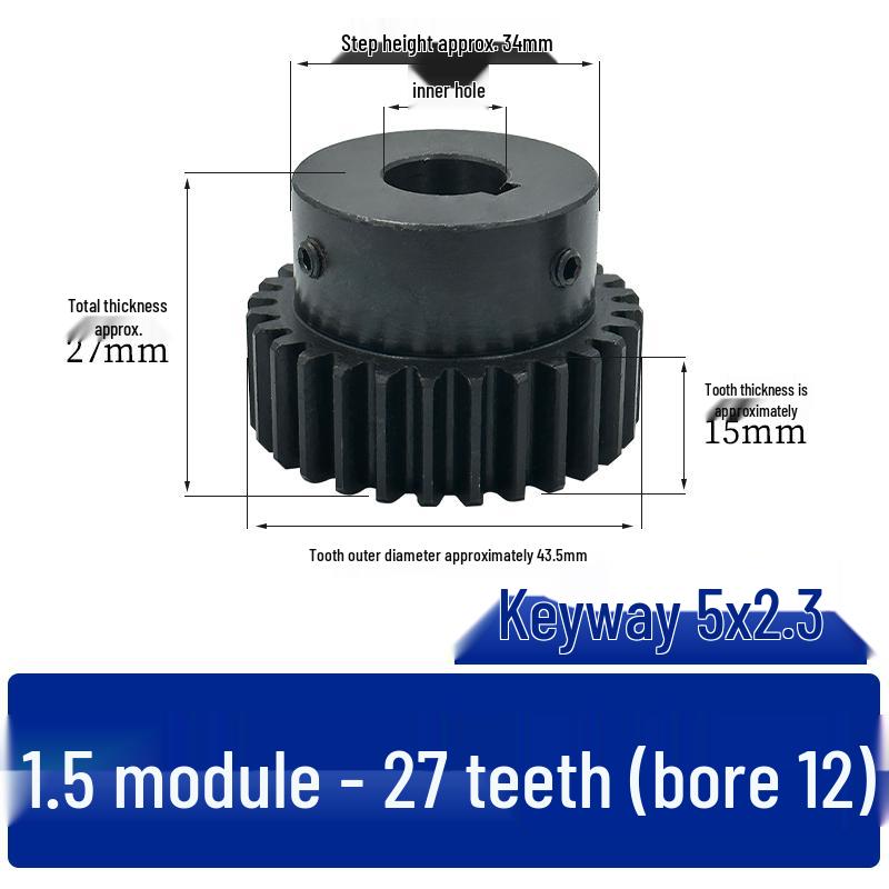 Blackened Spur Gear, 1.5 Module, 27 Teeth, Motor Boss Gear Rack, Inner Hole 8/10/12mm