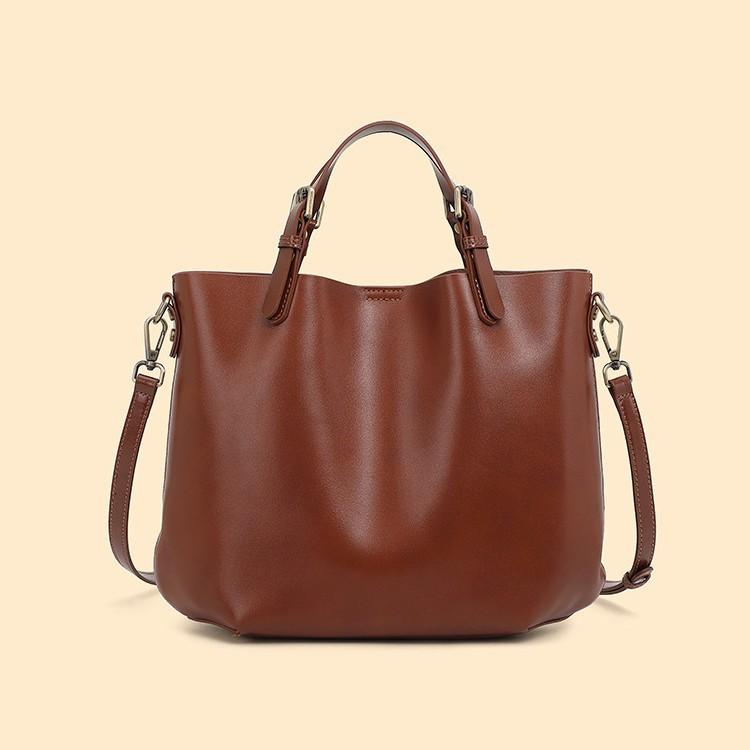 The First Layer Of Cowhide Is Simple And Large-Capacity Commuter Tote Bag, Versatile And Advanced Sense, Portable Single Shoulder Crossbody Bucket Bag