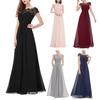 Women's Lace Bridesmaid Dress Cap Sleeve Ruched Round Neck Chiffon Formal Evening Gown A-Line Wedding Guest Maxi Dress for Cocktail Party Prom
