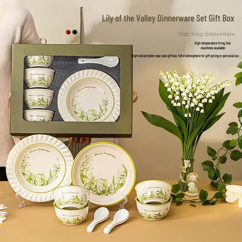 Lily of the Valley 10-Piece Ceramic Tableware Gift Set