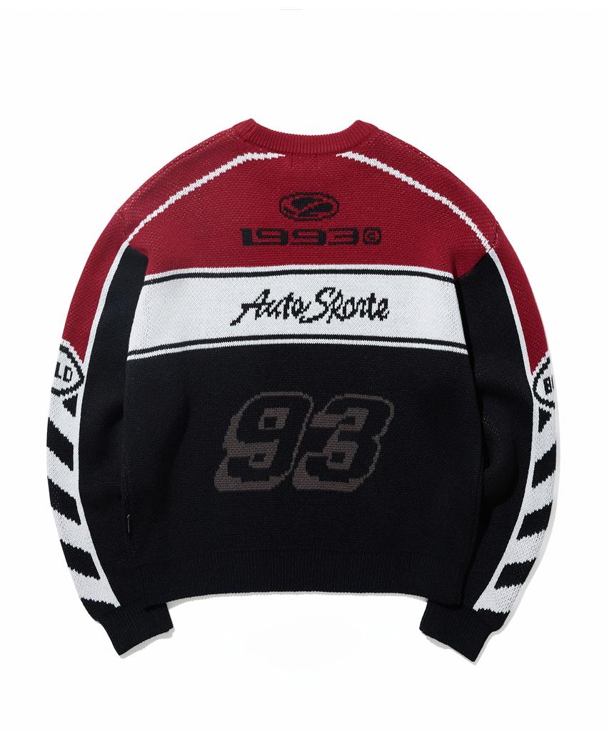 1993STUDIO Racing Intarsia Knit Pullover_Red