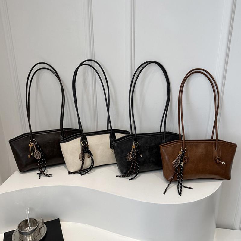 Yogodlns PU Leather Shoulder Bag for Women Y2K Simple Fashion Handbag Large Capacity Female Crossbody Bag Solid Color Retro Underarm Bags