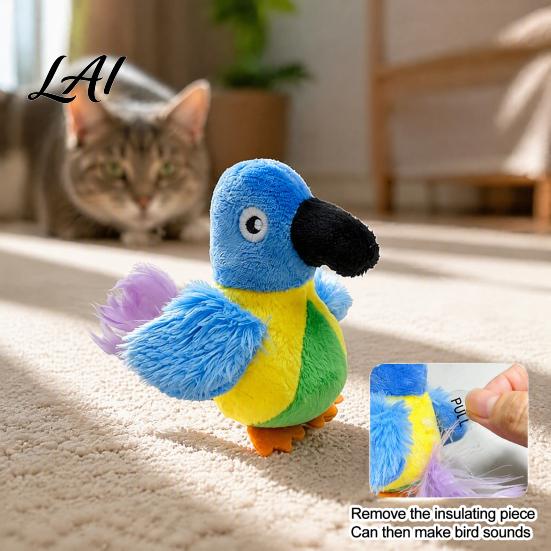Realistic Animal Shape Cat Toy Chirping Bird Toy Interactive Plush Parrot Soft Stuffed Safe Toys for Kittens Pounce Indoor Cats And Kittens,