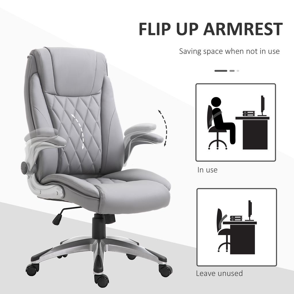 Faux Leather Executive Swivel Office Chair - Grey