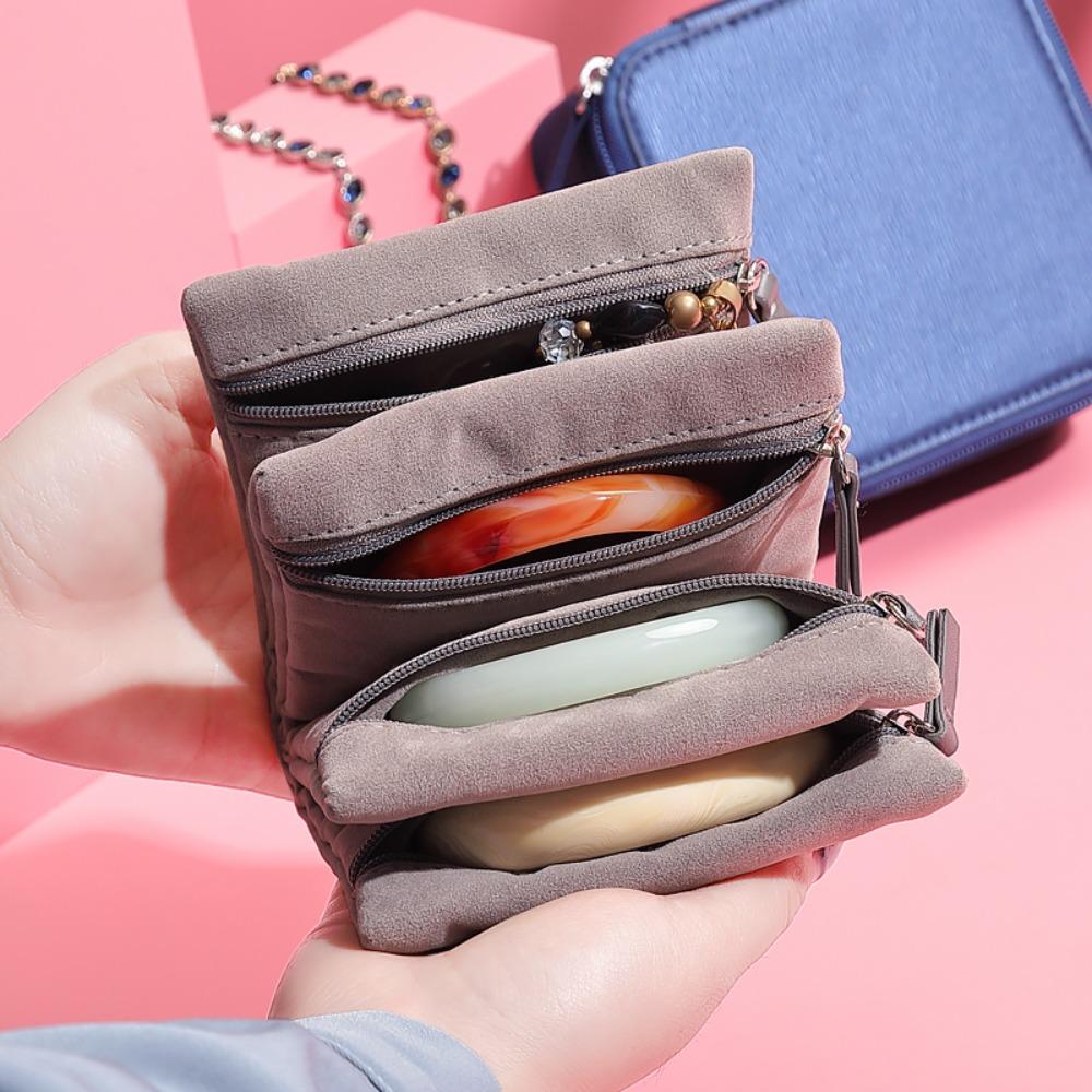 Foldable Travel Jewelry Storage Bag Multiple Compartments Clutch Bag Earrings Container  Travel